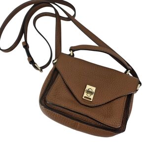 Rebecca Minkoff Mini Camel Brown Leather Top Handle Turn Buckle Crossbody Bag